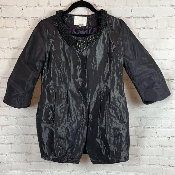 3.1 Phillip Lim beaded crystal neckline rain coat with tulip skirt jacket size M - Picture 1 of 11